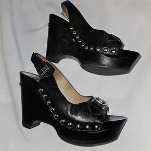 Michael Kors Black Studded Sz 5.5 wedge peek a boo womens heel shoes